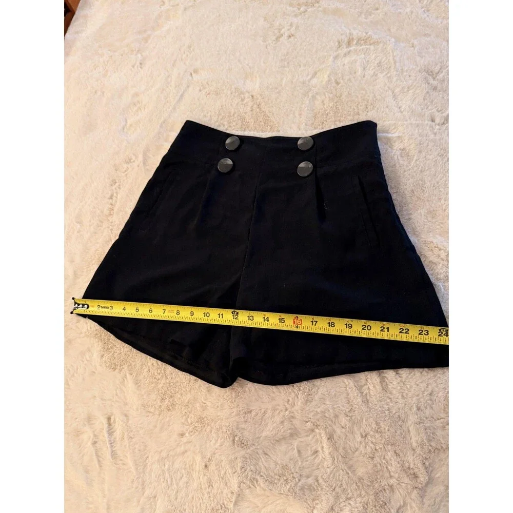 Anthropologie Sailor Shorts Womens 6 Black High Waist Button Front Twill Dressy - Picture 7 of 16